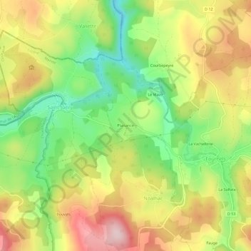 Mapa topográfico Plaisance, altitud, relieve