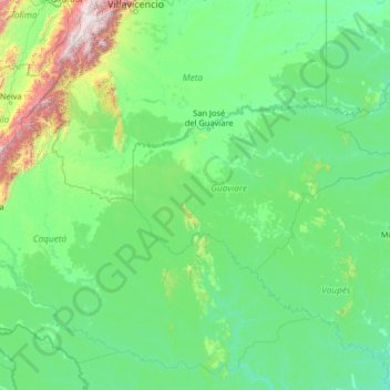 Mapa topográfico Guaviare, altitud, relieve