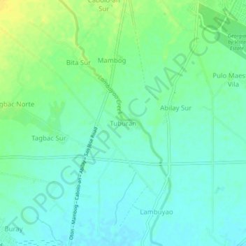 Mapa topográfico Tuburan, altitud, relieve