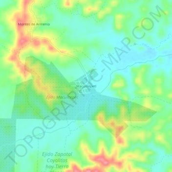 Mapa topográfico Macuiltépetl, altitud, relieve
