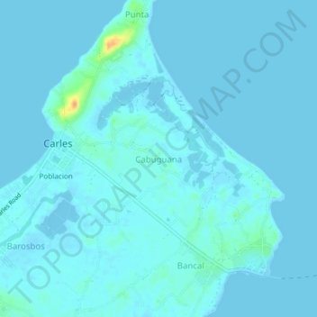Mapa topográfico Cabuguana, altitud, relieve