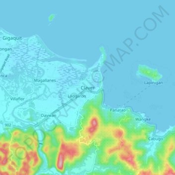 Mapa topográfico Claver, altitud, relieve