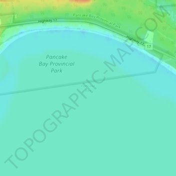 Mapa topográfico Pancake Bay, altitud, relieve