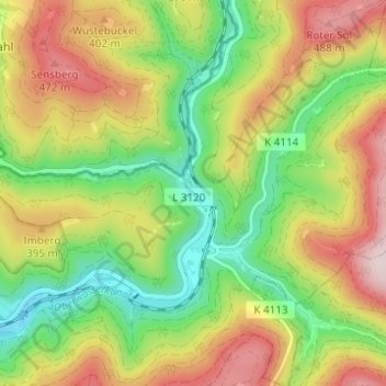 Mapa topográfico Gaimühle, altitud, relieve