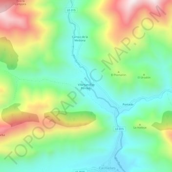 Mapa topográfico Villanueva de Pontedo, altitud, relieve