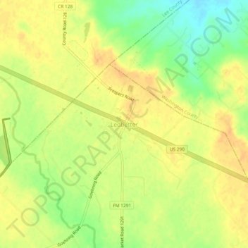 Mapa topográfico Ledbetter, altitud, relieve