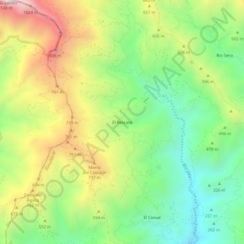 Mapa topográfico El Rescate, altitud, relieve