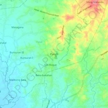 Mapa topográfico Pandi, altitud, relieve