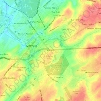 Mapa topográfico Hillsdale, altitud, relieve