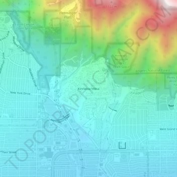 Mapa topográfico Kinneloa Mesa, altitud, relieve