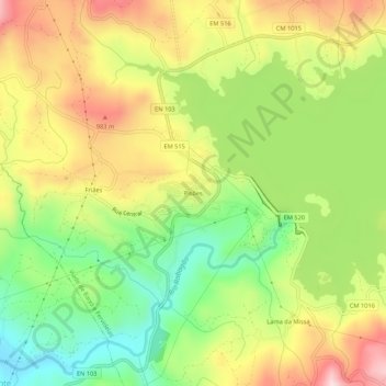 Mapa topográfico Pisões, altitud, relieve