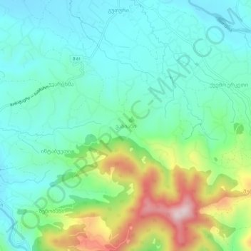 Mapa topográfico Vaziani, altitud, relieve