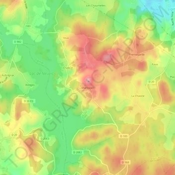 Mapa topográfico Manzagol, altitud, relieve