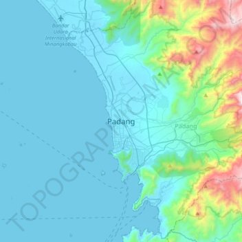 Mapa topográfico Padang, altitud, relieve