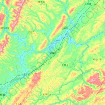 Mapa topográfico Baojing, altitud, relieve