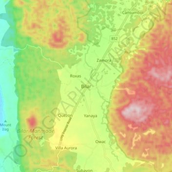 Mapa topográfico Bilar, altitud, relieve