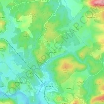 Mapa topográfico Mouriéras, altitud, relieve