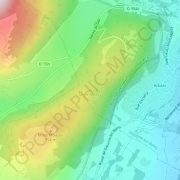 Mapa topográfico Mont Mussy, altitud, relieve