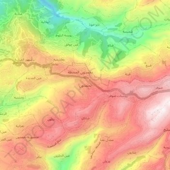 Mapa topográfico Bhamdoun, altitud, relieve