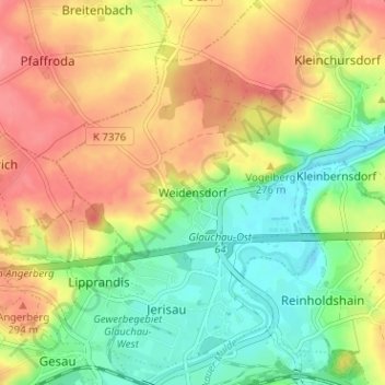 Mapa topográfico Weidensdorf, altitud, relieve