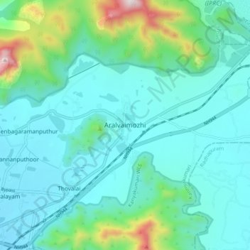 Mapa topográfico Aralvaimozhi, altitud, relieve