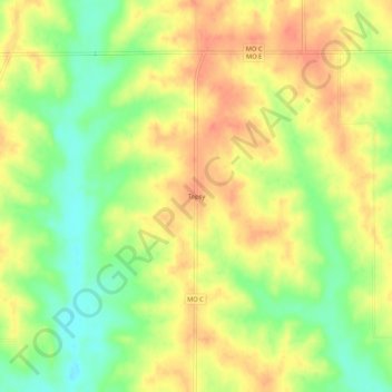 Mapa topográfico Topsy, altitud, relieve