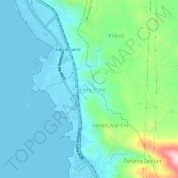 Mapa topográfico Panjang Utara, altitud, relieve