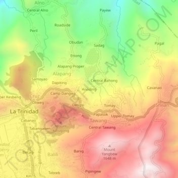 Mapa topográfico Anoding, altitud, relieve