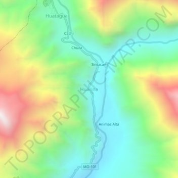 Mapa topográfico Huarina, altitud, relieve