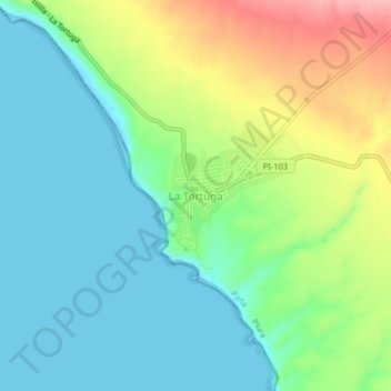 Mapa topográfico La Tortuga, altitud, relieve