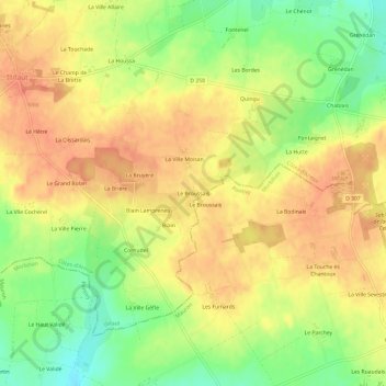Mapa topográfico Le Broussais, altitud, relieve