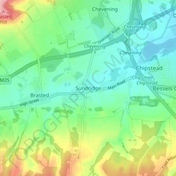 Mapa topográfico Sundridge, altitud, relieve