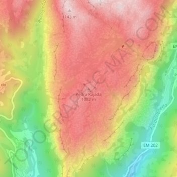 Mapa topográfico Pedra Rajada, altitud, relieve