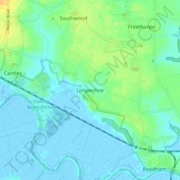 Mapa topográfico Limpenhoe, altitud, relieve