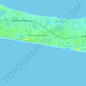 Mapa topográfico Miramar Beach, altitud, relieve