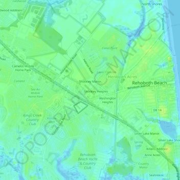 Mapa topográfico West Rehoboth, altitud, relieve