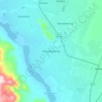 Mapa topográfico Sekgakgapeng, altitud, relieve