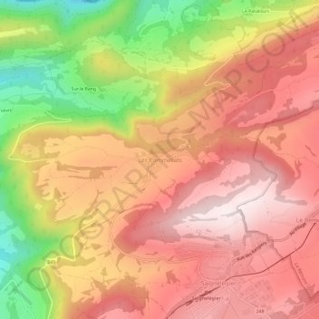 Mapa topográfico Les Pommerats, altitud, relieve