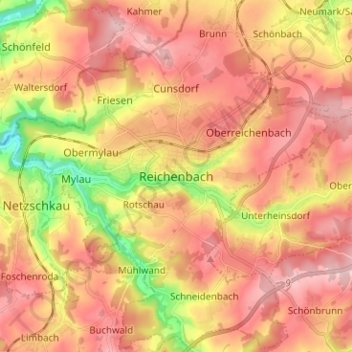 Mapa topográfico Reichenbach, altitud, relieve