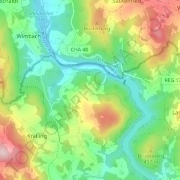 Mapa topográfico Grub, altitud, relieve