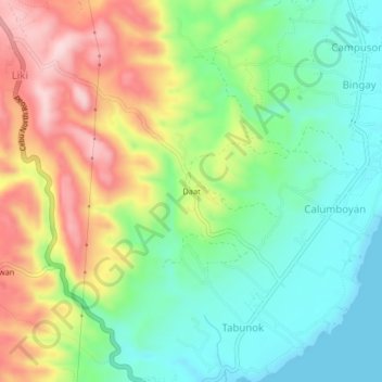 Mapa topográfico Daat, altitud, relieve