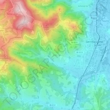 Mapa topográfico Zallo, altitud, relieve