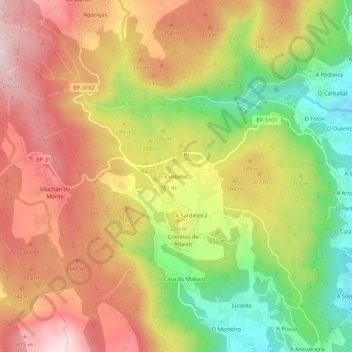 Mapa topográfico Cristelos, altitud, relieve