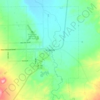 Mapa topográfico St. Johns, altitud, relieve