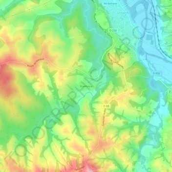 Mapa topográfico Etxehasia, altitud, relieve