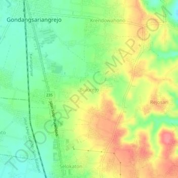 Mapa topográfico Bulurejo, altitud, relieve