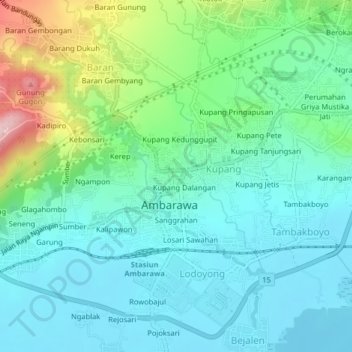 Mapa topográfico Kupang Tengah, altitud, relieve
