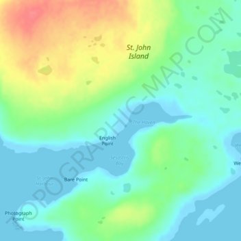 Mapa topográfico St. John Island, altitud, relieve