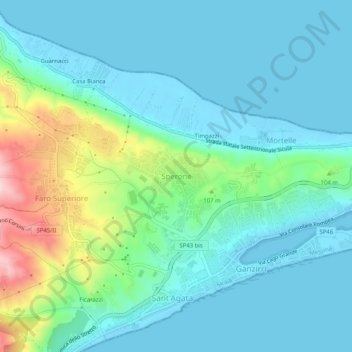 Mapa topográfico Sperone, altitud, relieve