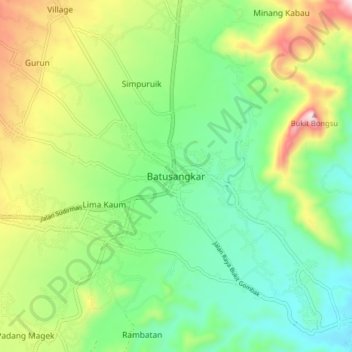 Mapa topográfico Batusangkar, altitud, relieve